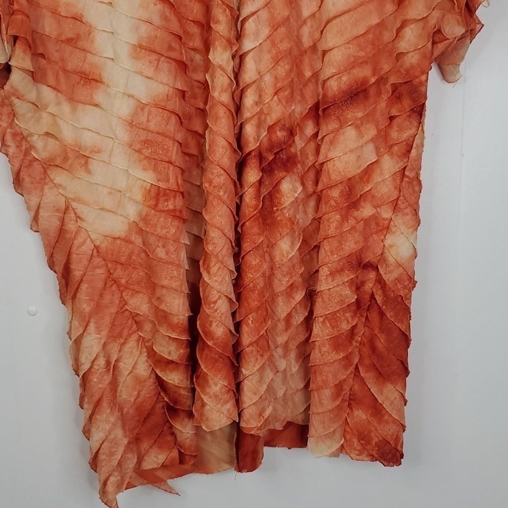 Vintage Short Sleeve Blouse Ruffles Bright Fairy Orange High V Neck Womens 2X - Picture 3 of 11